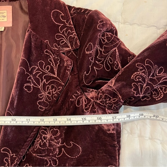 Vintage Old Navy Velvet Embroidered Blazer Medium Small Burgundy Fairy Y2K Boho - Picture 10 of 12